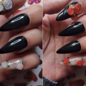 Black and With Roses color change  Press on nails pPN52